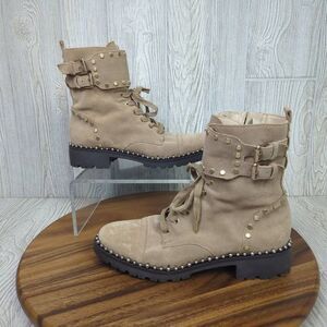 Sam Edelman Womens 8.5 Jennifer Boots Studded Combat Tan Suede Zip Ankle